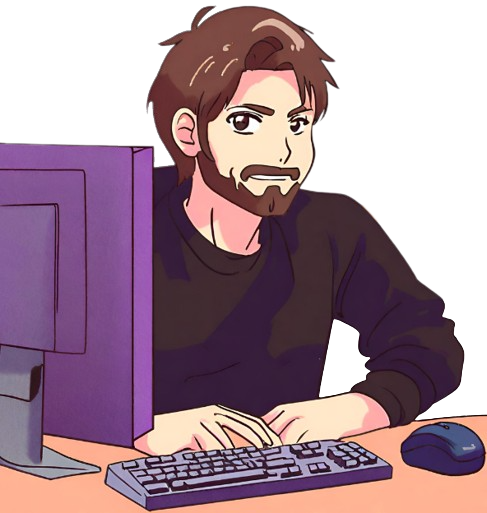 A man in a alice blue shirt with a thinking expression