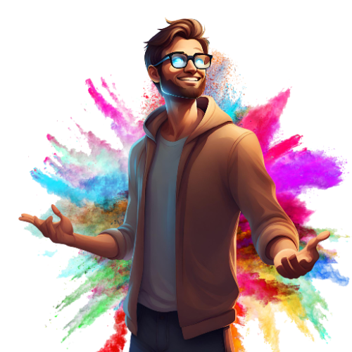 A man in a blue shirt with a happy expression